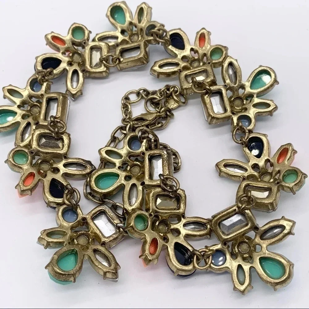 J. Crew Mint Green Navy Opalescent Jeweled Necklace